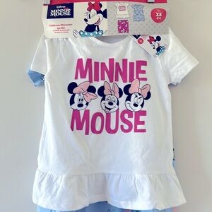 3 PIECE SET Disney Minnie Mouse Dress & Shorts set. Size: XS 4-5